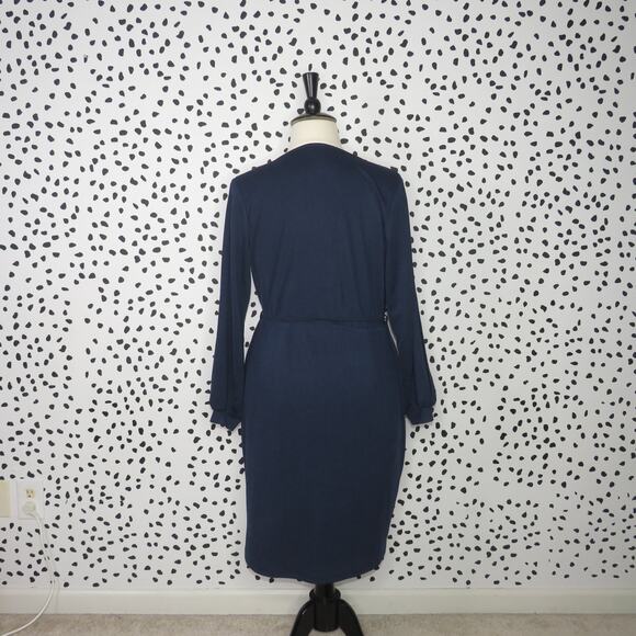 City Chic Navy Mia Long Split Sleeve Faux Wrap Dress - Picture 7 of 11